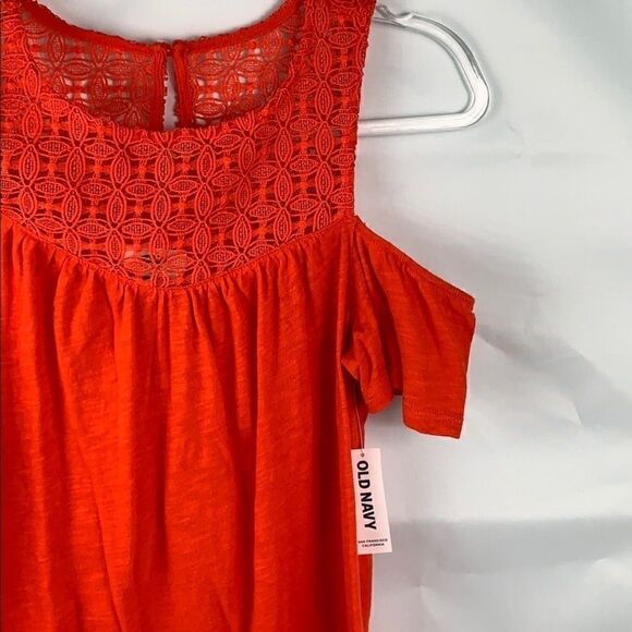 Old Navy lace short sl. Orange cold shoulder top - Picture 4 of 8